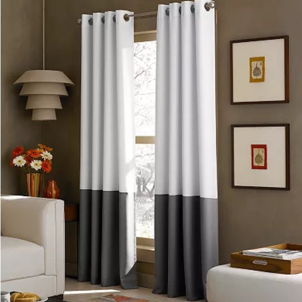 SINGLE curtainworks kendall blockout lined grommet panel 50"x95" gray and white
